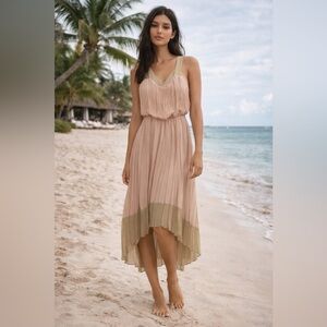 NWT Jessica Simpson Pleated High Low Hemline Apricot Pink Dress Size 10